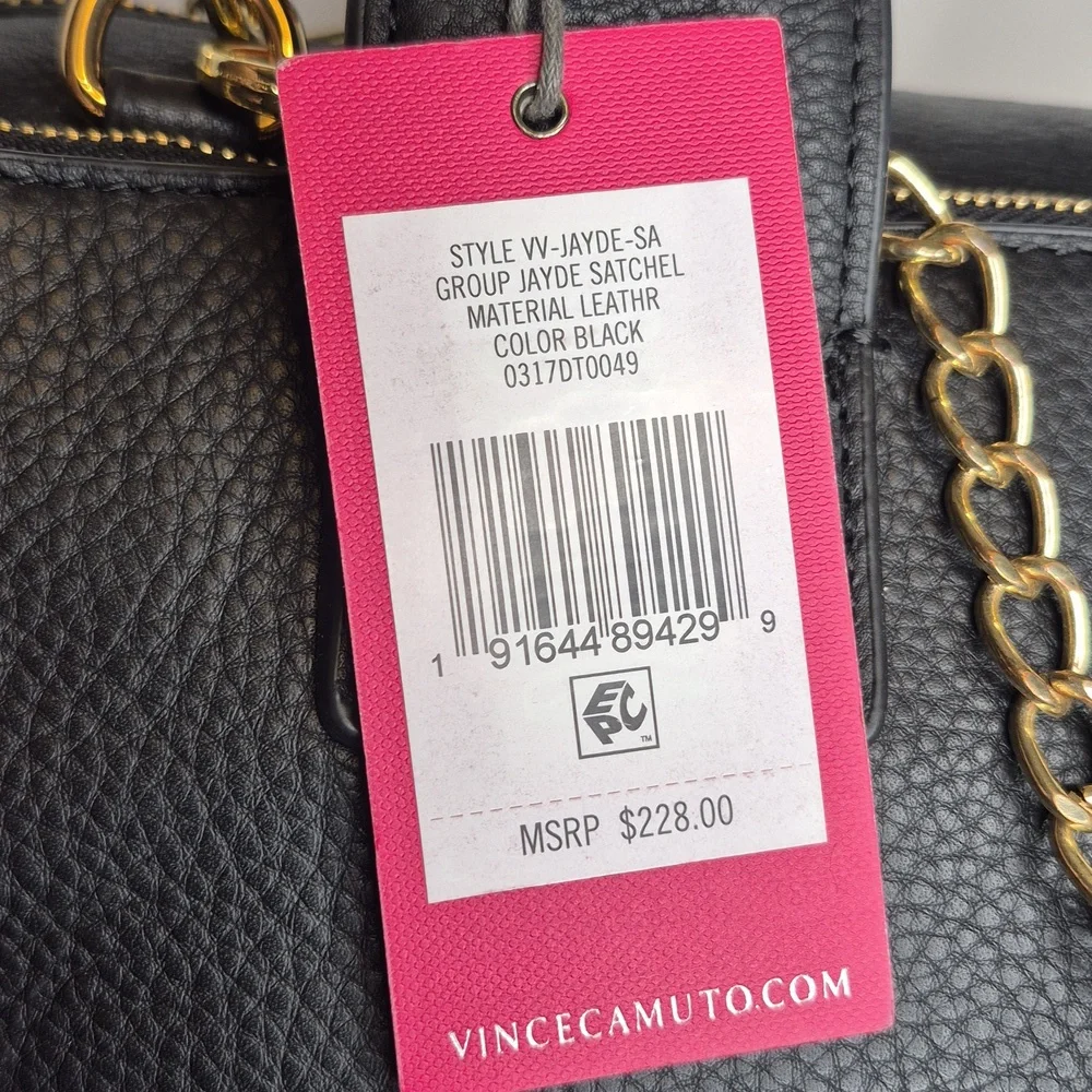 Vince Camuto Black Leather Handbag with Gold Accents
